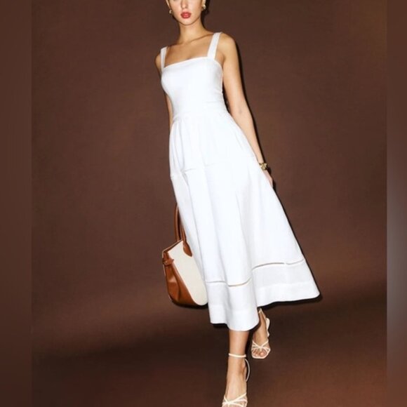 NEW Reformation Everett Linen Midi Dress White | US 4 UK 8 - Picture 1 of 16